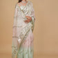 OMBRÉ DYED PURE ORGANZA SILK SAREE WITH BADLA EMBROIDERY AND FRINGE