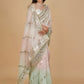 OMBRÉ DYED PURE ORGANZA SILK SAREE WITH BADLA EMBROIDERY AND FRINGE