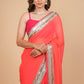 CORAL COLOUR PURE PLATINUM CHIFFON SAREE WITH DELICATE AND RICH SEQUINS BORDER