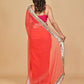 CORAL COLOUR PURE PLATINUM CHIFFON SAREE WITH DELICATE AND RICH SEQUINS BORDER