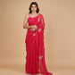RASPBERRY PINK CHIFFON SAREE WITH HAND EMBROIDERED MOTIFS
