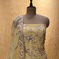 LEMON COLOUR ORGANZA PARSI WORK UNSTITCHED SUIT