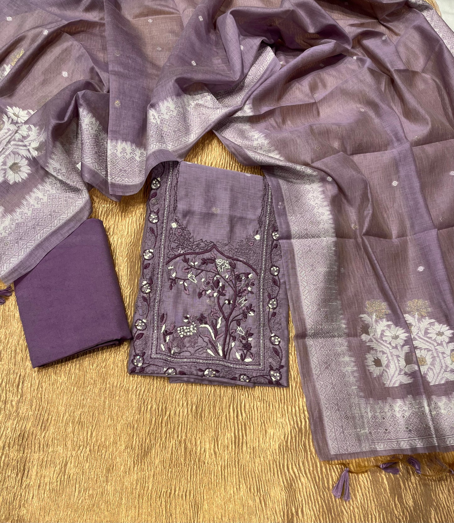 PURPLE COLOUR CHANDERI JAMDANI UNSTITCHED SUIT