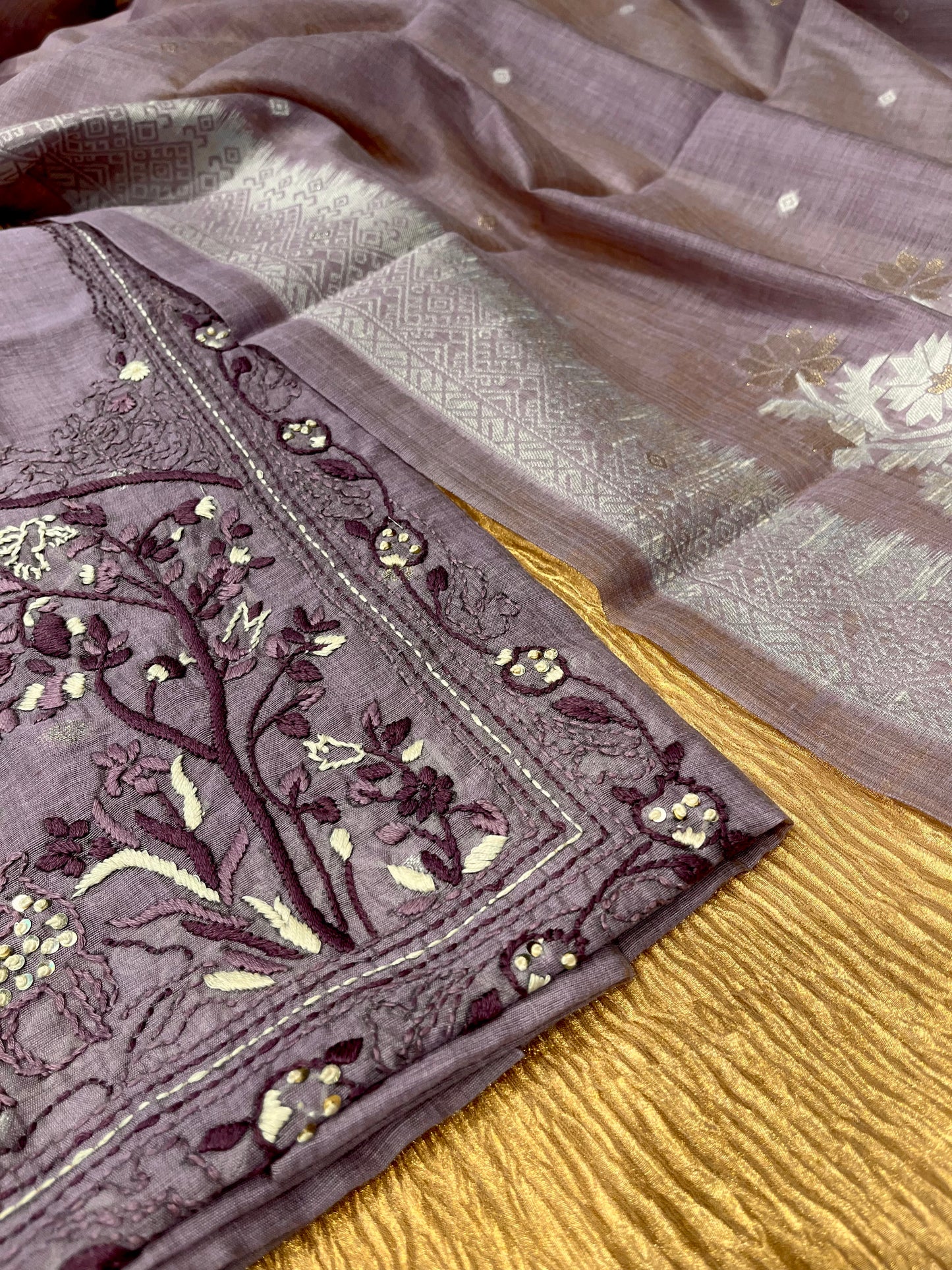 PURPLE COLOUR CHANDERI JAMDANI UNSTITCHED SUIT