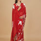 RED PURE GEORGETTE PARSI EMBROIDERED SAREE