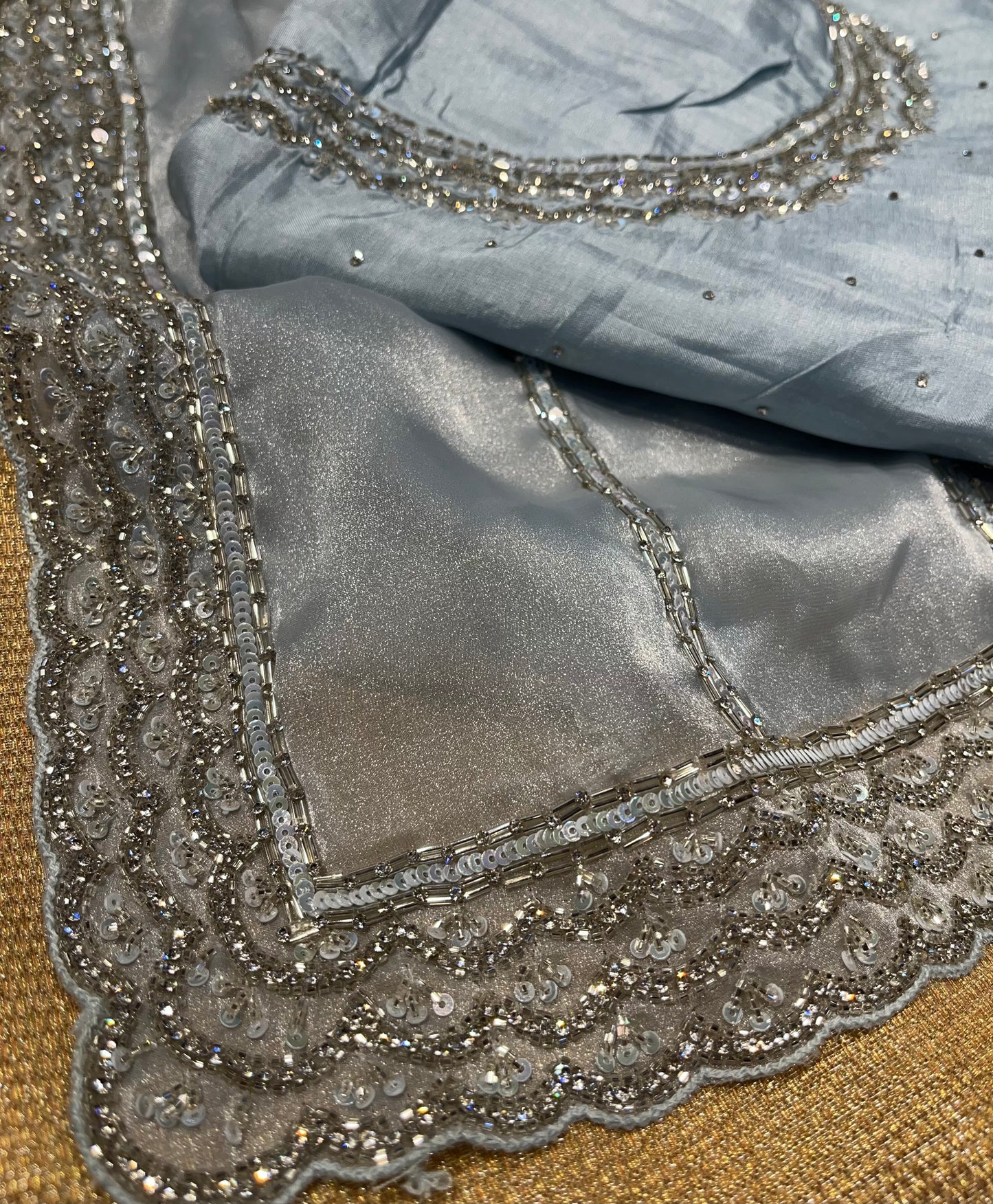POWDER BLUE COLOUR ORGANZA TISSUE EMBROIDERED SAREE EMBELLISHED WITH CUTDANA & SEQUINS WORK