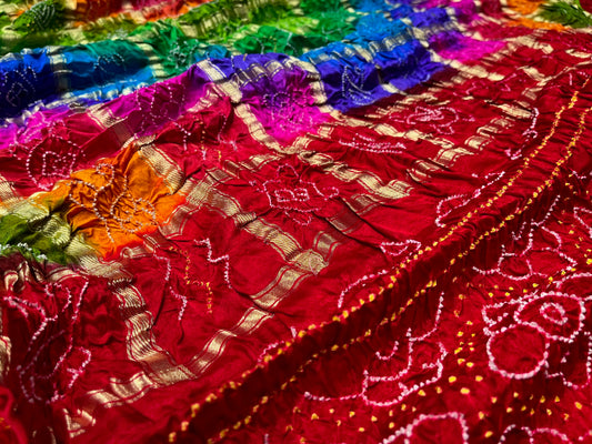 MULTI COLOUR GHARCHOLA GAJJI SILK BANDHEJ SAREE