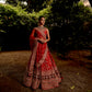 RED COLOUR BRIDAL HAND EMBROIDERED LEHENGA WITH UNSTITCHED BLOUSE & NET DUPATTA EMBELLISHED WITH ZARDOZI & BEADS WORK