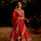 RED COLOUR BRIDAL HAND EMBROIDERED LEHENGA WITH UNSTITCHED BLOUSE & NET DUPATTA EMBELLISHED WITH ZARDOZI & BEADS WORK