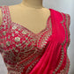 HOT PINK COLOUR CHINON READYMADE BLOUSE EMBROIDERED SAREE EMBELLISHED WITH ZARI & SEQUINS WORK ( INCLUDE UNSTITCHED BLOUSE )