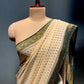 IVORY COLOUR GEORGETTE KHADDI SAREE WITH CONTRAST BORDER EMBELLIWITH ZARI WEAVES