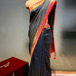 TEAL BLUE COLOUR GEORGETTE KHADDI SAREE WITH CONTRAST BORDER & PALLA EMBELLISHED WITH ZARI WEAVES