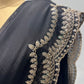 BLACK  COLOUR CHINON READYMADE BLOUSE EMBROIDERED SAREE EMBELLISHED WITH ZARI & SEQUINS WORK ( INCLUDE UNSTITCHED BLOUSE )