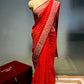 ORANGE SHADED GEORGETTE KHADDI SAREE EMBELLISHED EITH AARI & SEQUINS WORK