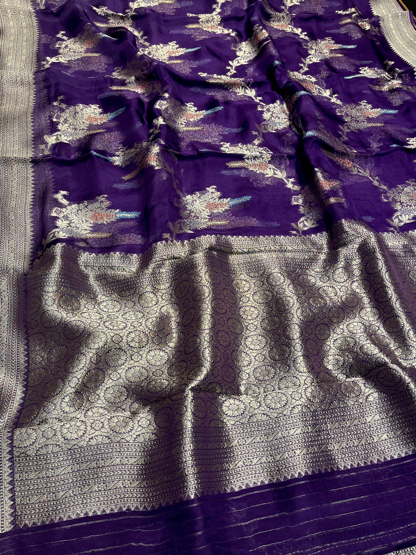PURPLE COLOUR ORGANZA SILK SAREE EMBELLISHED WITH ZARI WEAVES - Kothari Sons