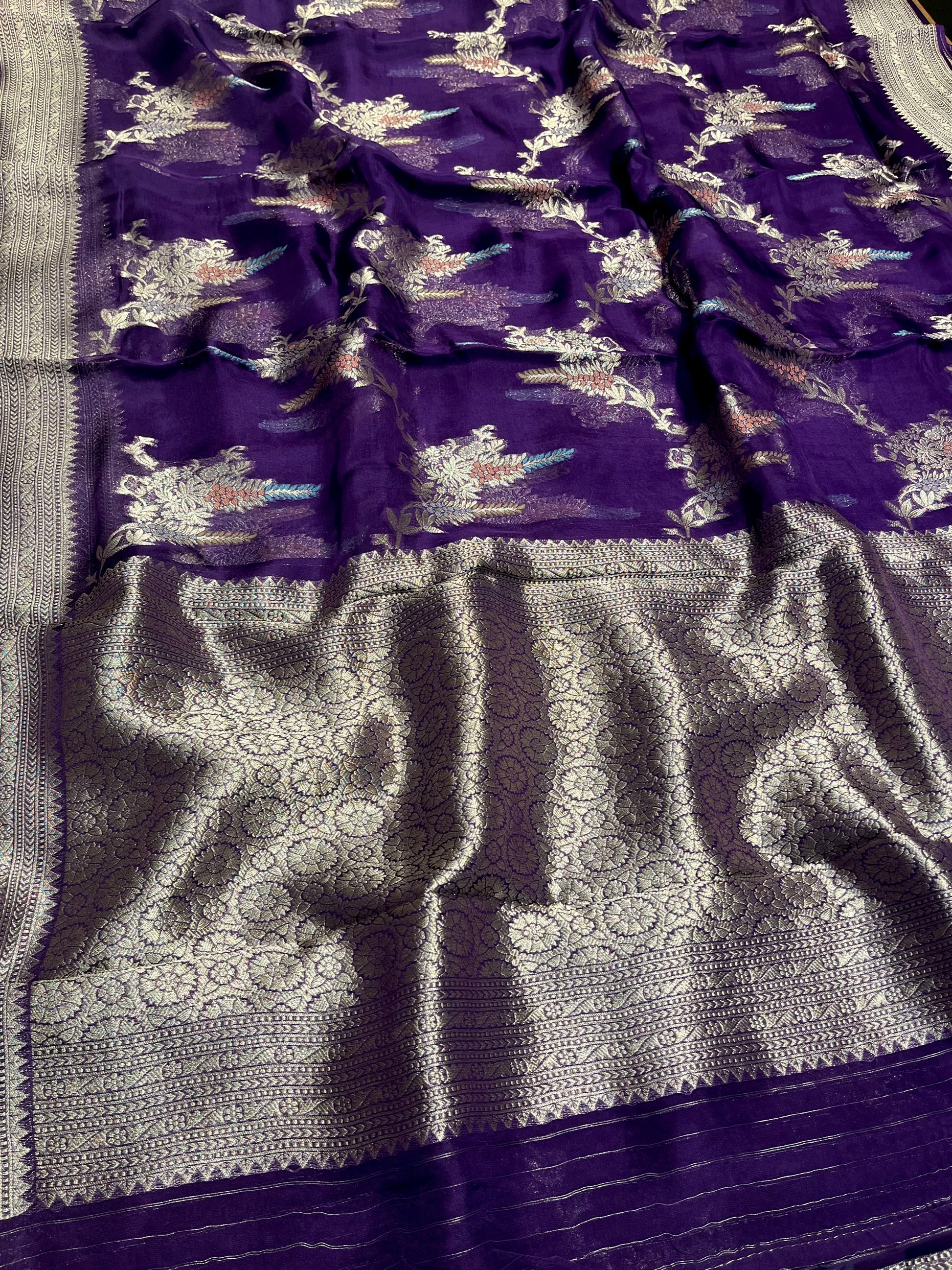 PURPLE COLOUR ORGANZA SILK SAREE EMBELLISHED WITH ZARI WEAVES - Kothari Sons