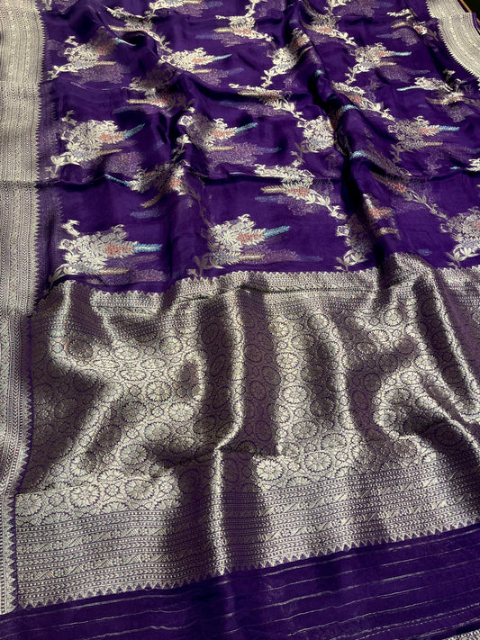 PURPLE COLOUR ORGANZA SILK SAREE EMBELLISHED WITH ZARI WEAVES - Kothari Sons