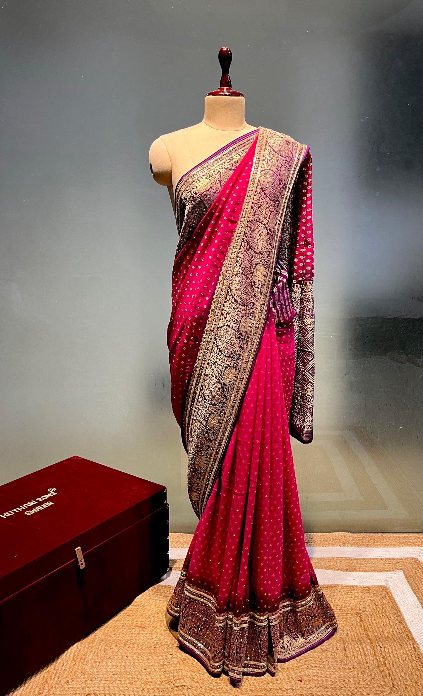 MAGENTA & PURPLE COLOURS GEORGETTE KHADDI EMBROIDERED SAREE EMBELLISHED WITH CUTDANA WORK