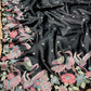 ( DELIVERY IN 20-25 DAYS ) BLACK COLOUR TUSSAR SILK EMBROIDRED SAREE EMBELLISHED WITH RESHSM EMBROIDERY