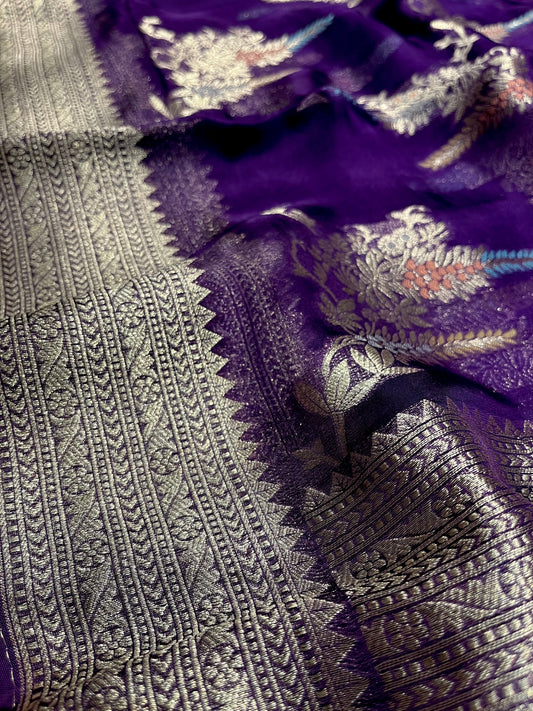 PURPLE COLOUR ORGANZA SILK SAREE EMBELLISHED WITH ZARI WEAVES - Kothari Sons