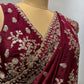 WINE COLOUR CHINON READYMADE BLOUSE EMBROIDERED SAREE EMBELLISHED WITH ZARI & SEQUINS WORK ( INCLUDE UNSTITCHED BLOUSE )