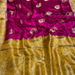 MAGENTA COLOUR SATIN SILK SAREE EMBELLISHED WITH ZARI WEAVES & CONTRAST BLOUSE - Kothari Sons