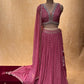 ONION PINK COLOUR CHINON LEHENGA WITH CROP TOP BLOUSE EMBELLISHED EITH PEARL, MIRROR & ZARDOZI WORK