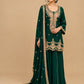 BOTTLE GREEN COLOUR CHINON SHARARA SUIT SET EMBELLISHED WITH SEQUINS & KASAB EMBROIDERY