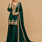 BOTTLE GREEN COLOUR CHINON SHARARA SUIT SET EMBELLISHED WITH SEQUINS & KASAB EMBROIDERY