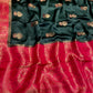 GREEN COLOUR SATIN SILK SAREE EMBELLISHED WITH ZARI WEAVES & CONTRAST BLOUSE - Kothari Sons