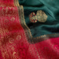 GREEN COLOUR SATIN SILK SAREE EMBELLISHED WITH ZARI WEAVES & CONTRAST BLOUSE - Kothari Sons