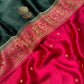 GREEN COLOUR SATIN SILK SAREE EMBELLISHED WITH ZARI WEAVES & CONTRAST BLOUSE - Kothari Sons