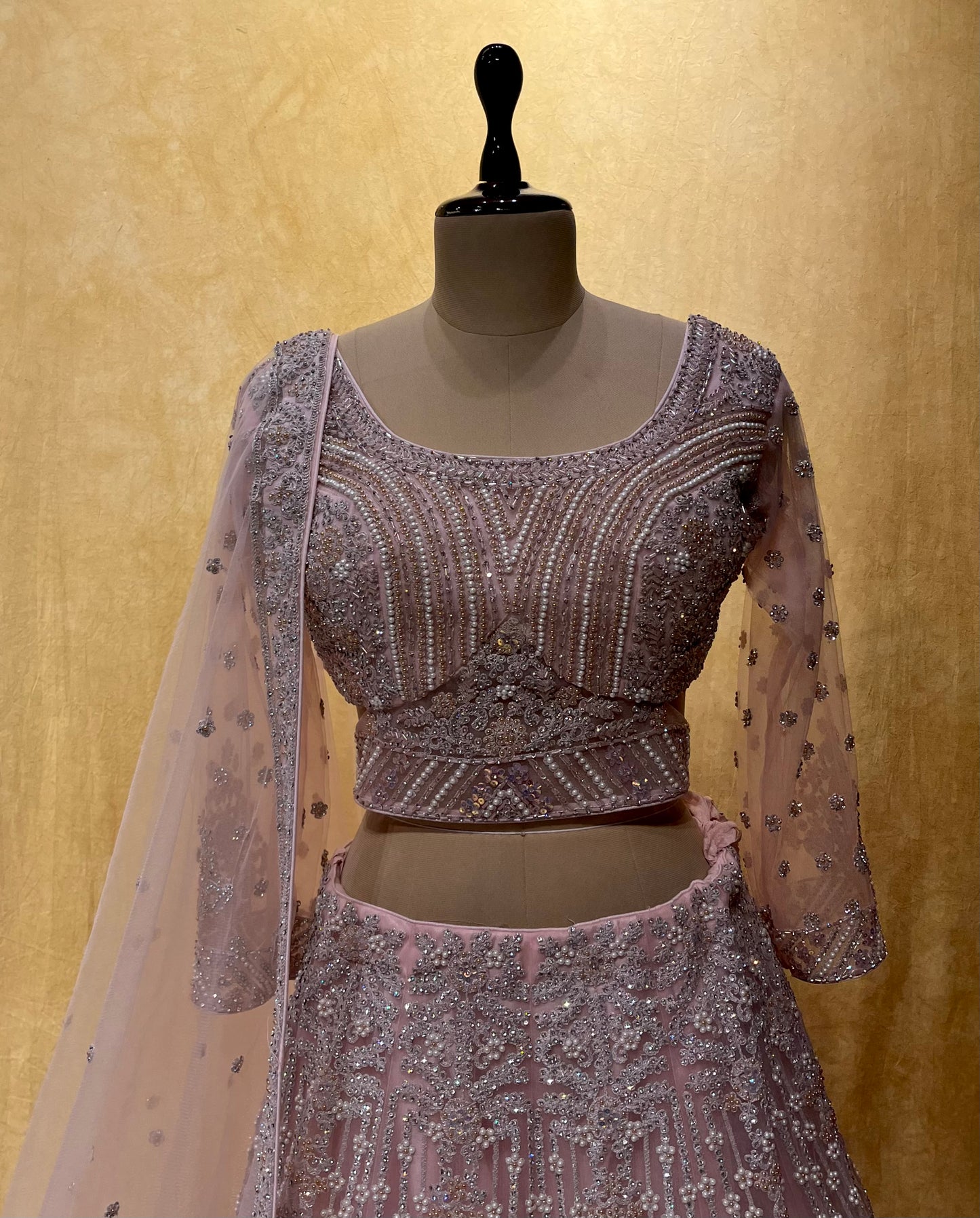 PINK COLOUR NET HAND EMBROIDERED LEHENGA WITH READYMADE BLOUSE EMBELLISHED WITH BEADS & CUTDANA WORK