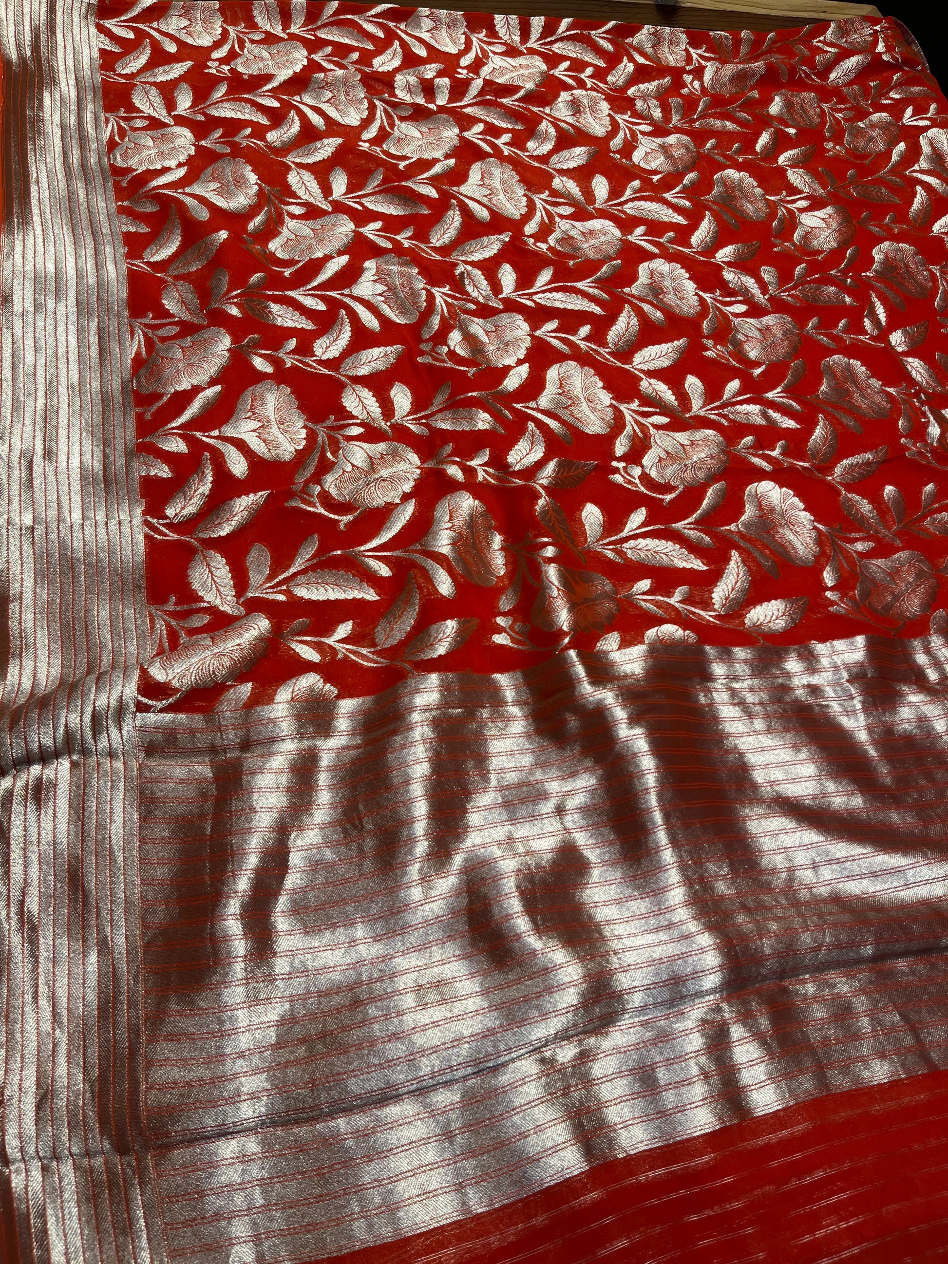 ORANGE COLOUR GEORGETTE SAREE EMBELLISHED WITH ZARI WEAVES - Kothari Sons