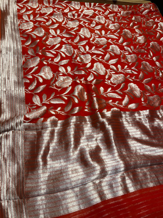 ORANGE COLOUR GEORGETTE SAREE EMBELLISHED WITH ZARI WEAVES - Kothari Sons