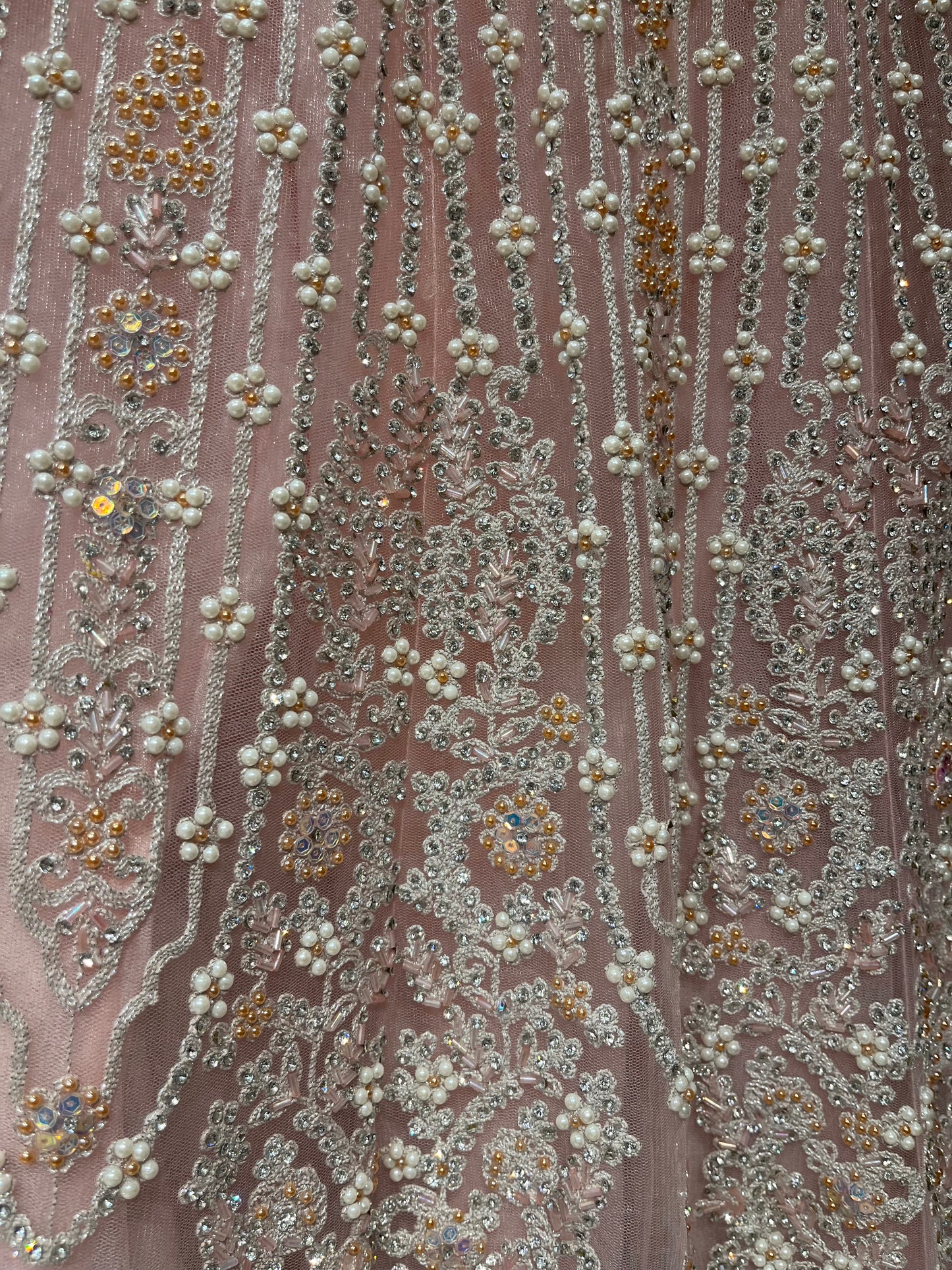 PINK COLOUR NET HAND EMBROIDERED LEHENGA WITH READYMADE BLOUSE EMBELLISHED WITH BEADS & CUTDANA WORK