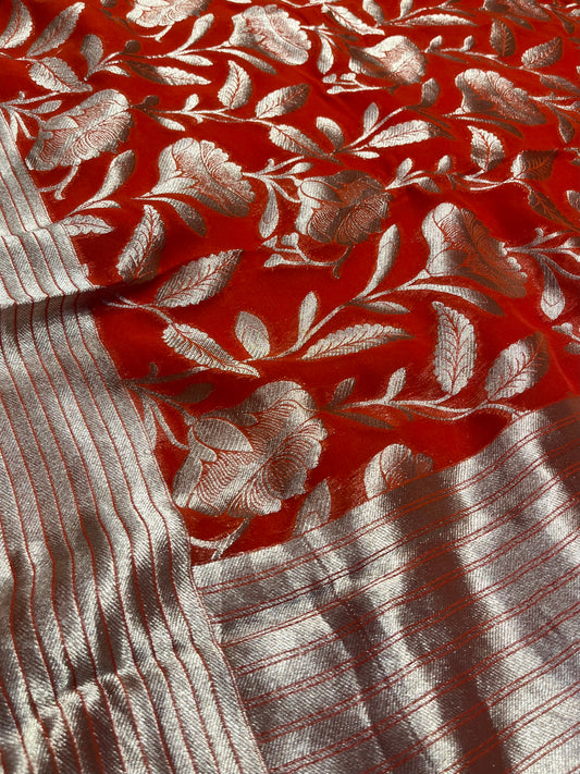 ORANGE COLOUR GEORGETTE SAREE EMBELLISHED WITH ZARI WEAVES - Kothari Sons