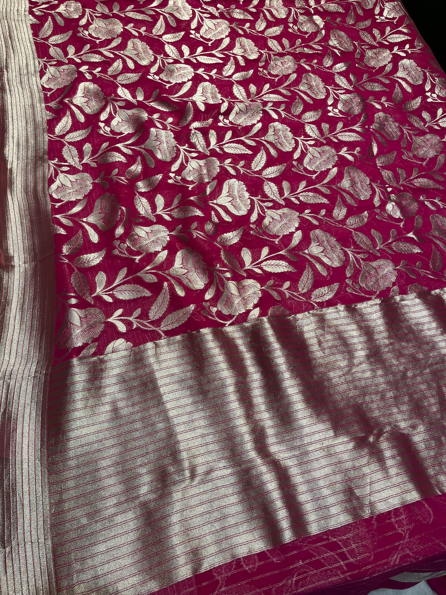 PINK COLOIR GEORGETTE SAREE EMBELLISHED WITH ZARI WEAVES - Kothari Sons