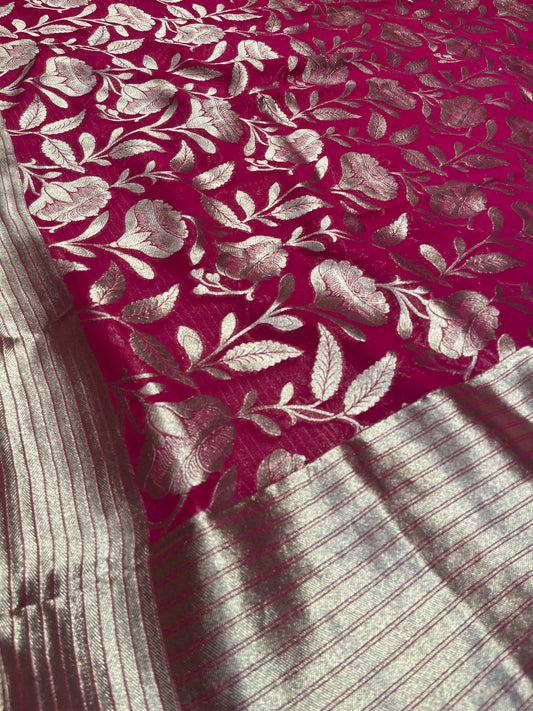PINK COLOIR GEORGETTE SAREE EMBELLISHED WITH ZARI WEAVES - Kothari Sons