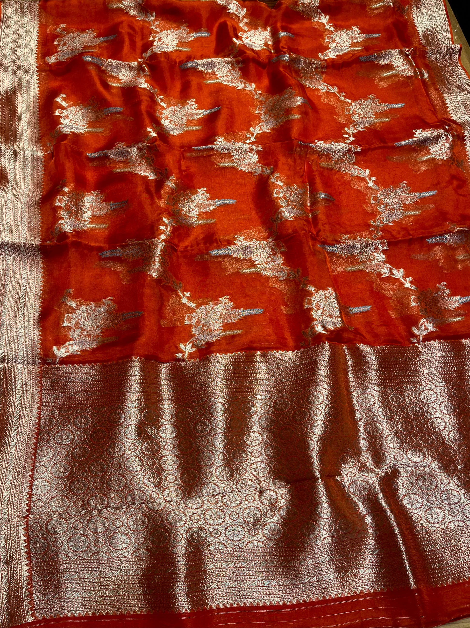 ORANGE COLOUR ORGANZA SILK SAREE EMBELLISHED WITH ZARI WEAVES - Kothari Sons