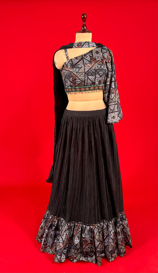BLACK COLOUR SKIRT WITH CROP TOP EMBELLISHED WITH SEQUINS WORK