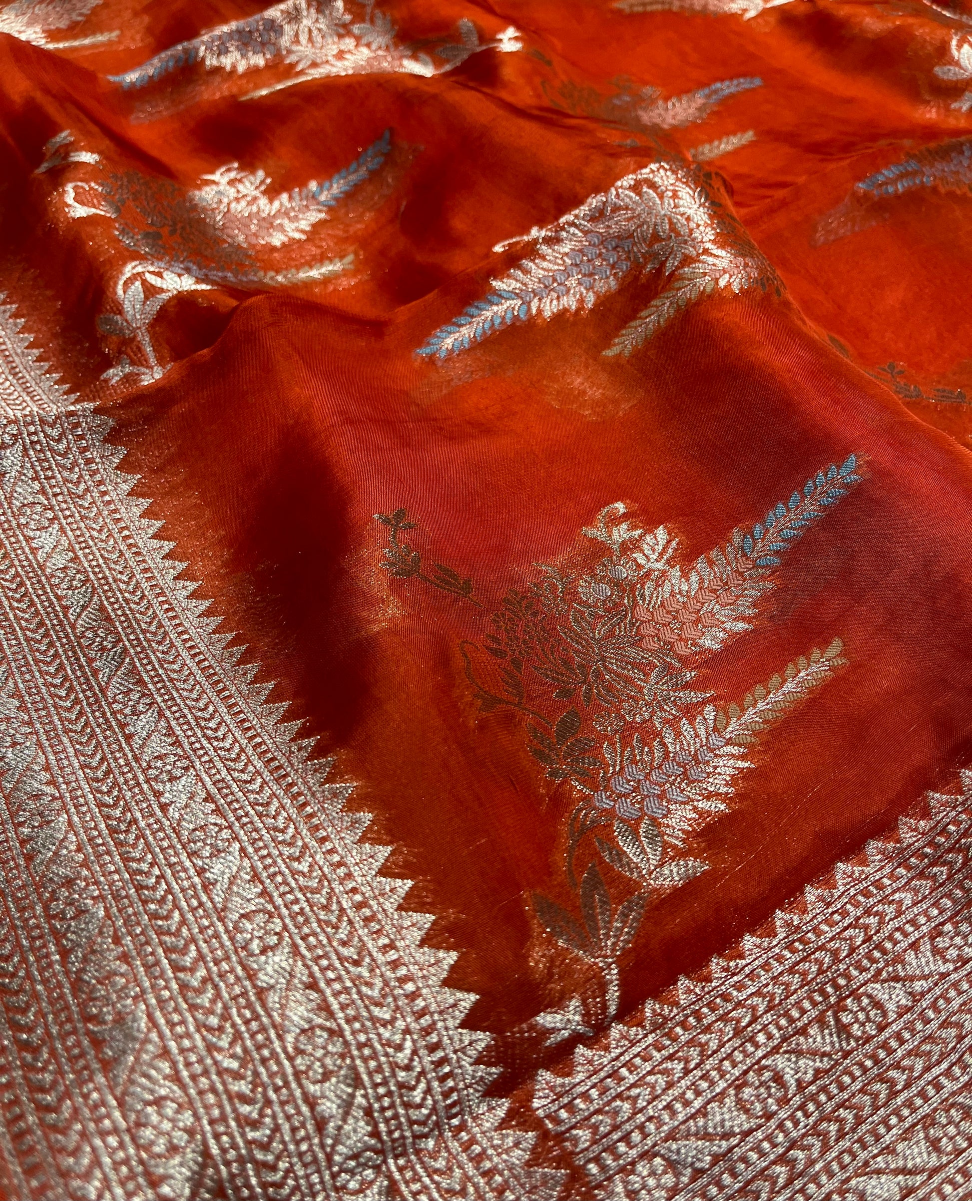 ORANGE COLOUR ORGANZA SILK SAREE EMBELLISHED WITH ZARI WEAVES - Kothari Sons