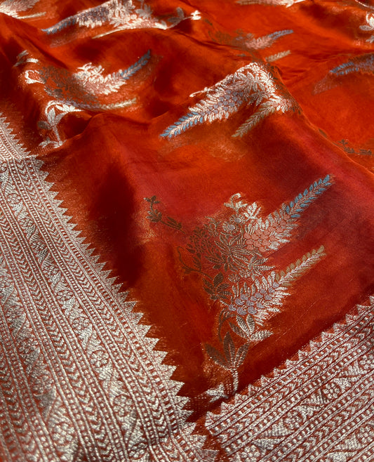 ORANGE COLOUR ORGANZA SILK SAREE EMBELLISHED WITH ZARI WEAVES - Kothari Sons