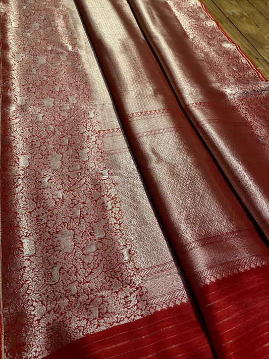 MAROON COLOUR PLANT BASED SILK BROCADE SAREE EMBELLISHED WITH ZARI WEAVES - Kothari Sons