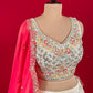 OFF WHITE COLOUR CREPE TISSUE LEHENGA WITH READYMADE BLOUSE & CONTRAST DUPATTA EMBELLISHED WITH MIRROR WORK