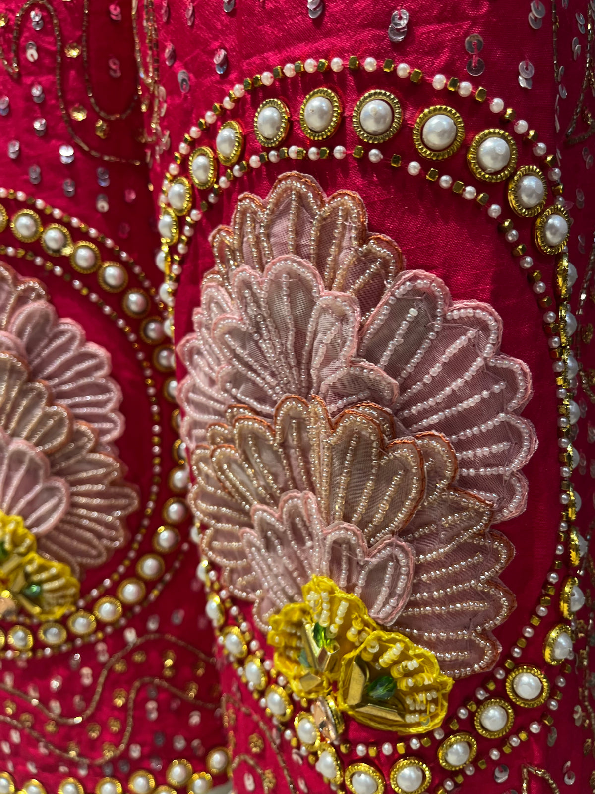 FUCHSIA PINK COLOUR SILK JUMPSUIT EMBELLISHED WITH SEQUINS, BEADS & PEARL WORK