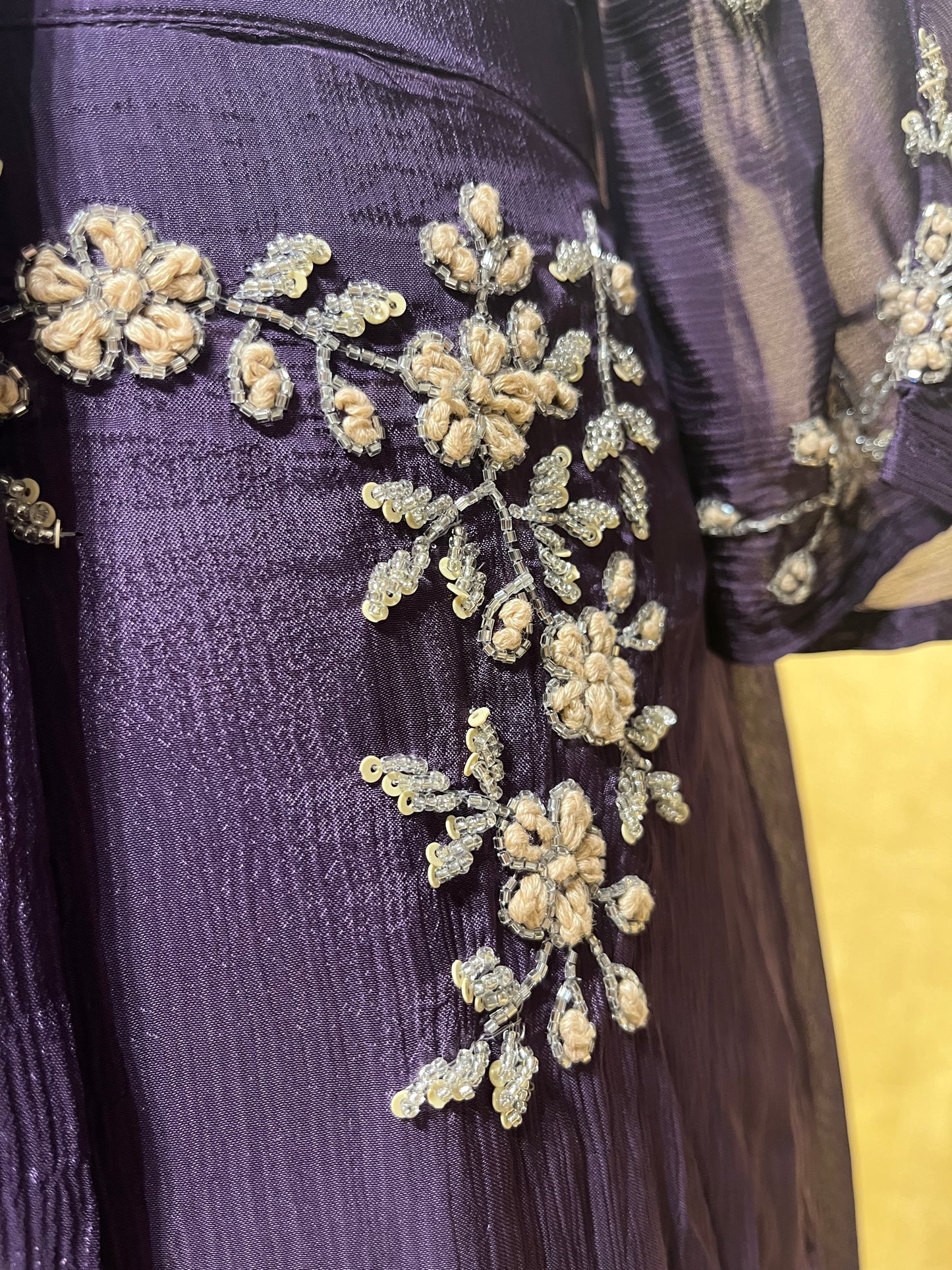 PURPLE COLOUR CHINON EMBROIDERED READYMADE SAREE EMBELLISHED WITH CUTDANA WORK