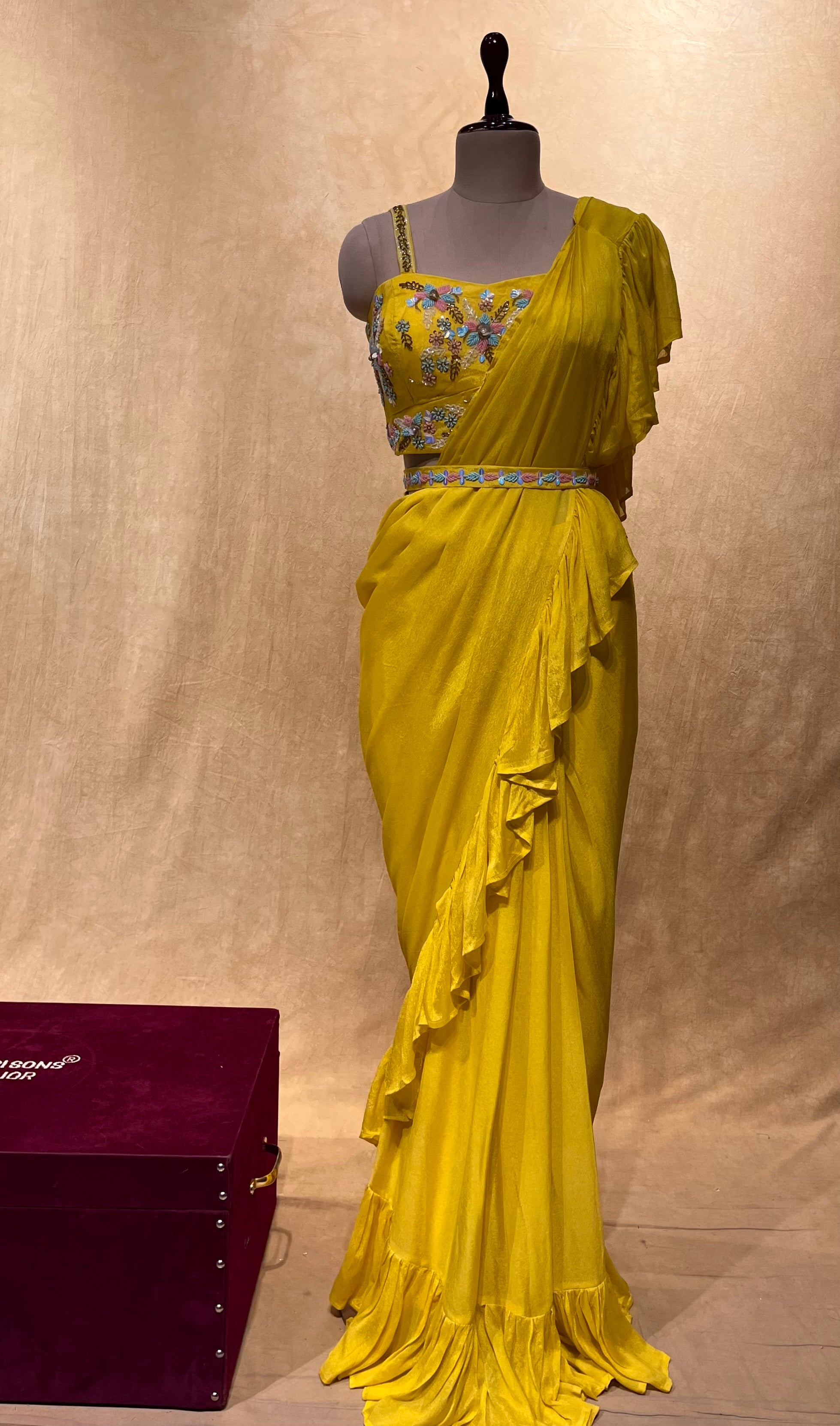 Wonderful Yellow Color Jacquard Fabric Readymade Sarees | Desi Ethnicity