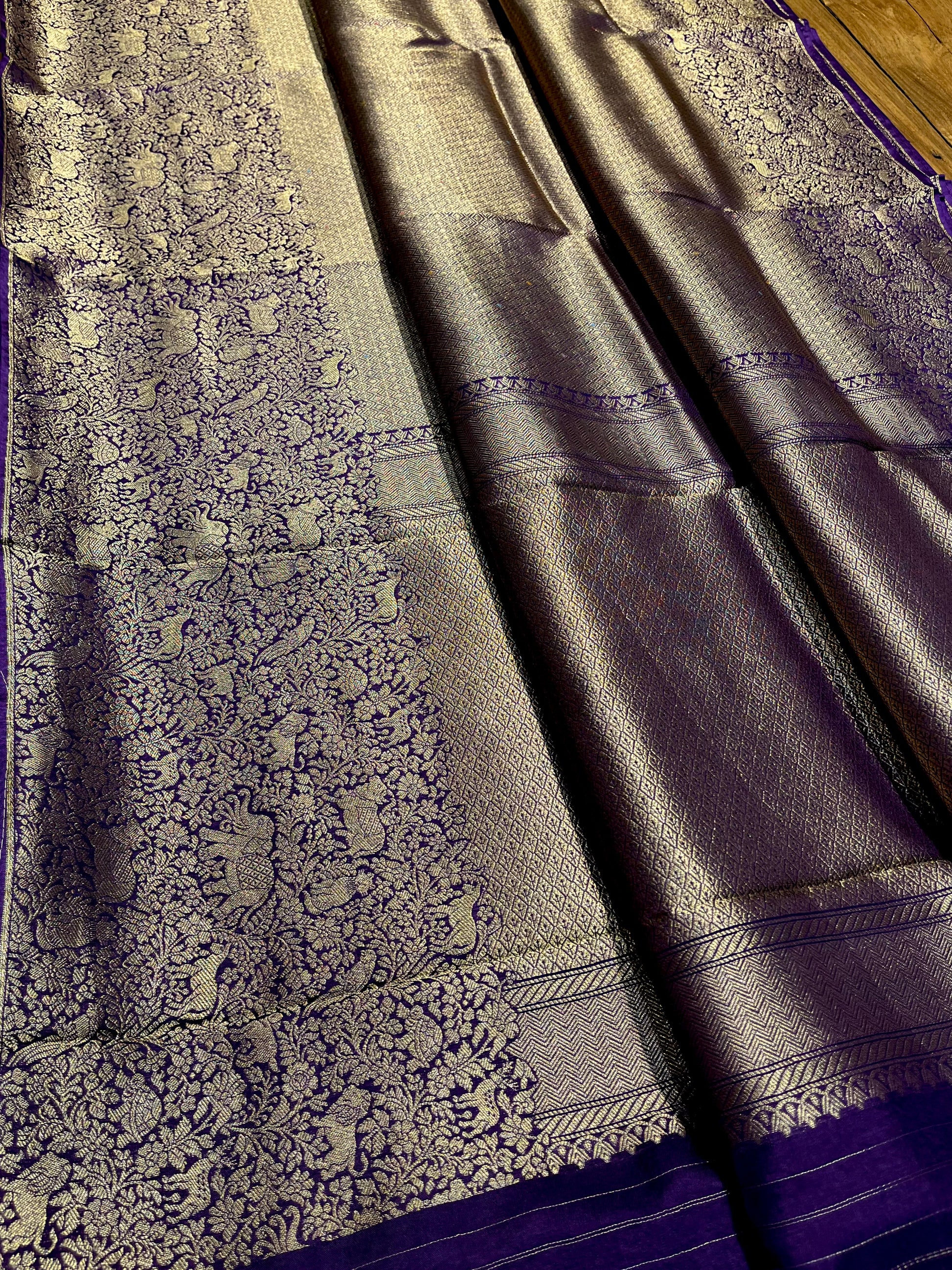 PURPLE COLOUR PLANT BASED SILK BROCADE SAREE EMBELLISHED WITH ZARI WEAVES - Kothari Sons