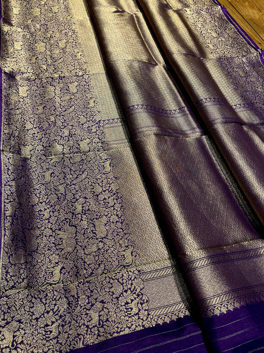 PURPLE COLOUR PLANT BASED SILK BROCADE SAREE EMBELLISHED WITH ZARI WEAVES - Kothari Sons
